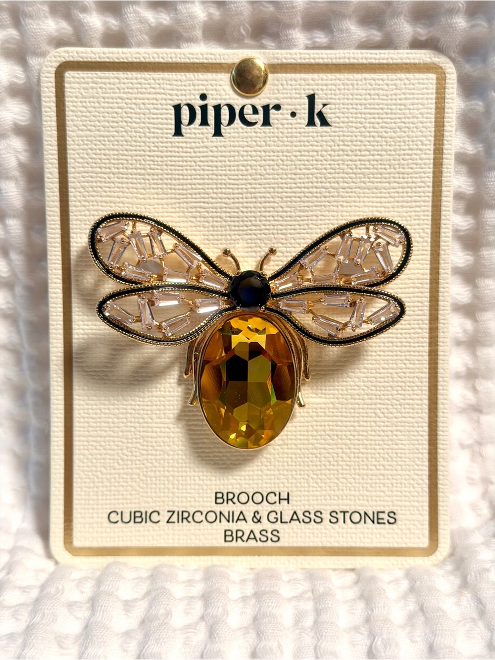 Piper K Bumblebee Brooch Yellow CZ Glass Stone Crystal Statement Pin Nickel Free